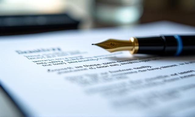 Close up of a legal contract with a magnifying glass