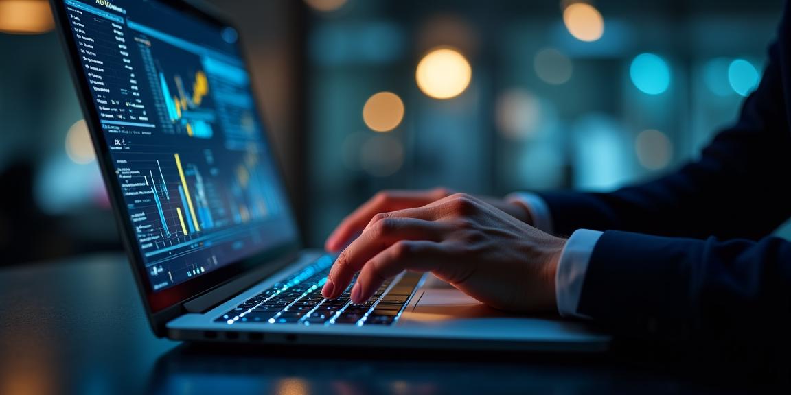 Close up of a professional working on a high-tech cloud computing dashboard